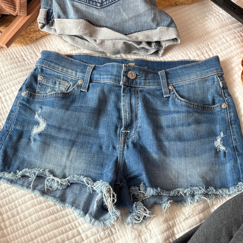 7 For All Mankind Blue Distressed cutoff Jean Shorts